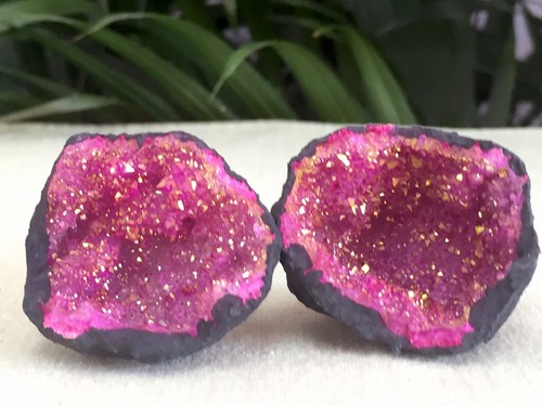 Rosa Geode Paar rosa Kristall Geode Quarz Edelstein Probe gefärbt Marokko Geode. - Bild 4 von 11