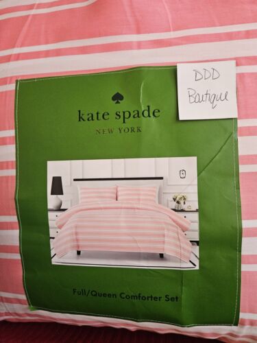 NUOVO KATE SPADE 'BEACH CHAIR STRIPE' rosa e bianco cotone completo set piumone regina - Foto 2 di 7