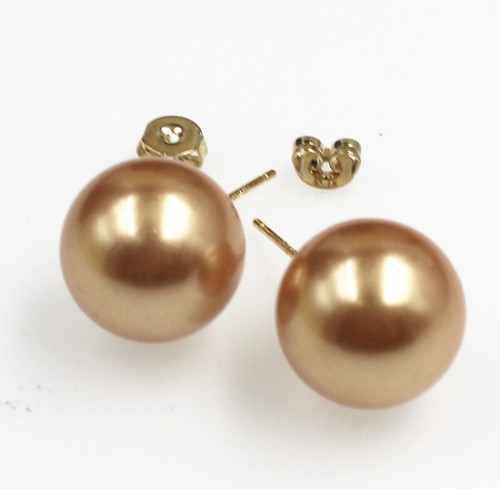 Huge 14 mm Round White/Blue Shell Pearl Earrings 18KGP - Picture 9 of 9