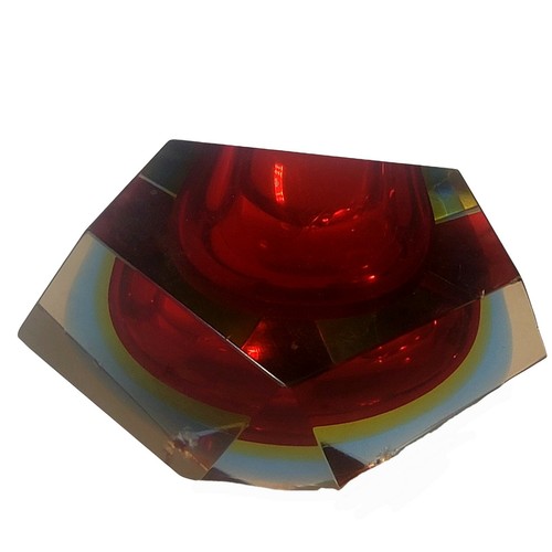 MCM ROTER MURANO SOMMERSO MANDRUZZATO GEOMETRISCHER FACETTIERTER GLASKERZENHALTER WIE ABGEBILDET - Bild 5 von 12