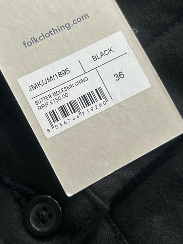 FOLK Butter Moleskin Chino Trousers Straight Leg Cotton Black W36 RRP £150 New - Picture 18 of 18