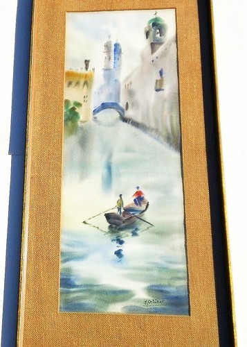 Vtg 1960s Mariano Ortuzar Gondola San Marco Cathedral Venice Watercolor Painting - Picture 10 of 12