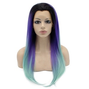 Long Straight Ombre Violet Purple Blue Two Tone Lace Front Wig Ebay