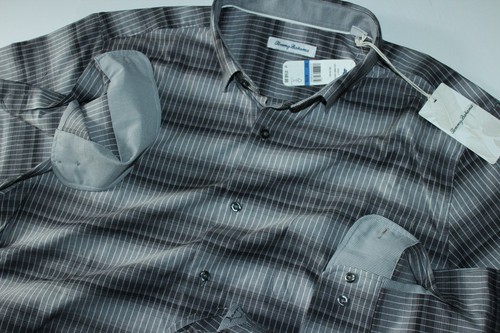 Tommy Bahama Shirt Lazlo Ombre Stripe Fog Grey Silk Blend BT326111 New LS 2XLB - Picture 4 of 4