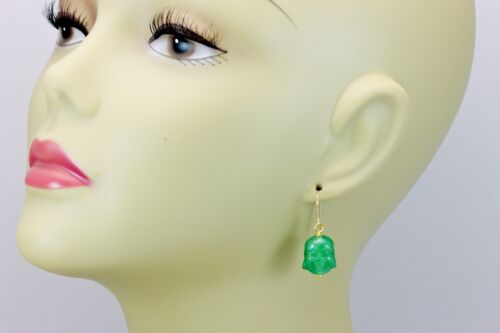 Orecchini Quarzite Oro Solido Smeraldo Verde Smeraldo 14k Gocce Felice Buddha Sterling Silv - Foto 3 di 4