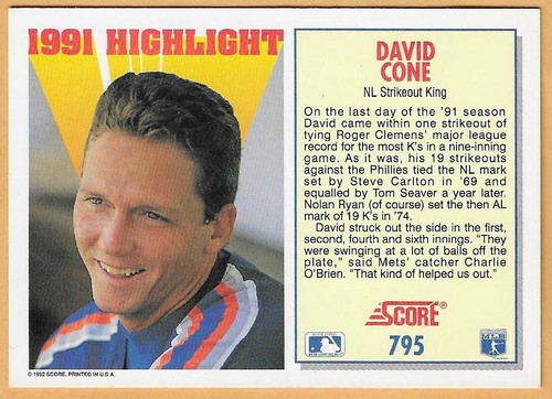 DAVID CONO NEW YORK METS HIGHLIGHTING #795 - PUNTUACIÓN CASI NUEVA - MONTADA 1992 - Imagen 2 de 2