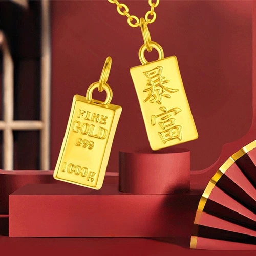 Reines 999 24K Gelbgold Glück länglich mit 18K dünnen O-Gliedern Halskette 18 Zoll Anhänger - Bild 6 von 12