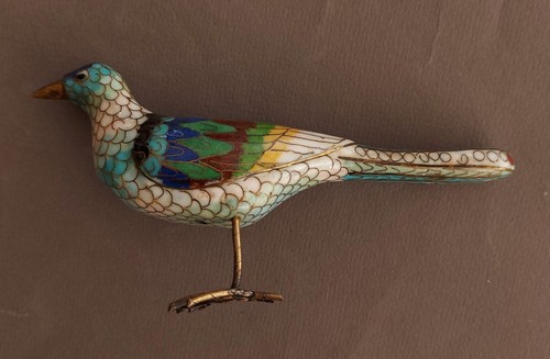 ANTIQUE AUTHENTIC 19C QING CHINESE CLOISSONE ENAMEL SILVER PIGEON BIRD CHINA - Picture 6 of 6