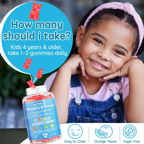Phosphatidylserin Nahrungsergänzungsmittel 100mg Focus Gummis für Kinder Teens + Vitamin C... - Bild 6 von 7