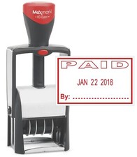 Heavy Duty Self Inking Date Stamp with Phrase Paid - Red Ink