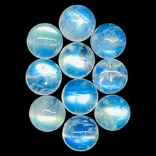 10 Pcs Natural Fire Moonstone 7mm Round Blue Flash Cabochon Loose Gemstones Lot