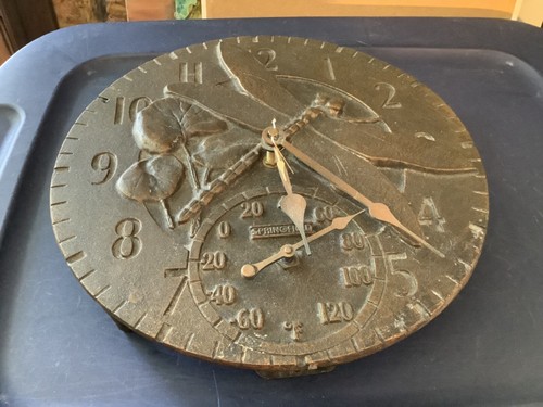 Used Vintage Springfield Dragonfly 12" Aluminum Therm. Clock As is,not running - Picture 7 of 7