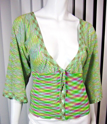 LUX SHORT SLEEVE V NECK SWEATER S SMALL GREEN PINK