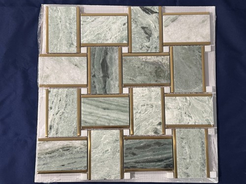 S59 Green/White Marble Rectangle Braid Tile Mosaics Kitchen Bathroom Backsplash - Picture 2 of 5