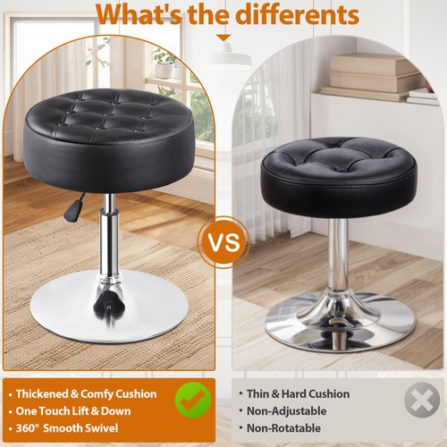 2X Swivel Makeup Ottoman Stool Modern Black Round Vanity Stool Chair for Bedroom - Picture 5 of 24