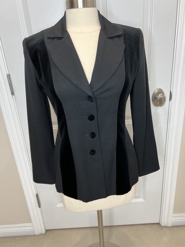 Vintage 80er Hugo Buscati Collection schwarzer Blazer Samtbesatz Knöpfe Damen Gr. 4 - Bild 1 von 13