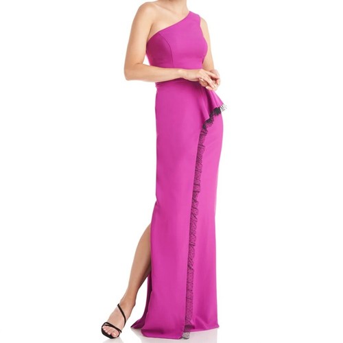 New JS Collections One Shoulder Column Evening Gown Hayley Cerise Black Size 6 - Picture 2 of 24