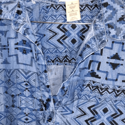 Philosophy Womens Dress Tunic Sz XL Blue Aztec Chambray Western Boho Streetwear - Picture 3 of 12