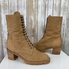 David Aaron Mid Calf Tan Nubuck Leather Lace Up Eyelet Heeled Boots 7 M Spain