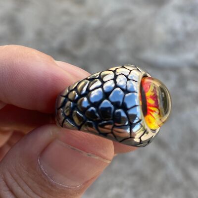 Mens Yellow Reptile Eye Ring Snake Dragon Cats Goth Punk Stainless