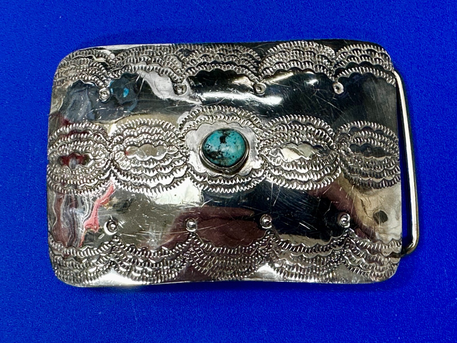 Native American 672 Gram Turquoise Slab Sterling Silver Signed Concho Belt Native American 672 Gram Turquoise Slab Sterling Silver Signed Concho Belt