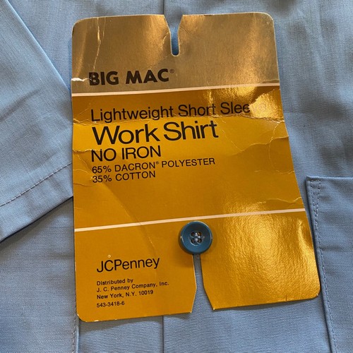 1970s Vintage Deadstock JC PENNEY BIG MAC Blue Short Sleeve Button Up Work Shirt - Bild 3 von 7