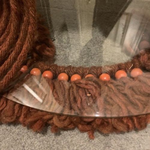 Vtg Macrame Hanging Table 1970s Boho Orange Beads Rust Color Rope - Picture 6 of 12