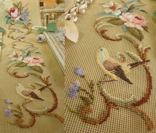 Wonderful Flowers Rose French Swirls Vivid Bird Needlepoint Canvas Preworked - Picture 1 of 11