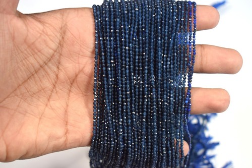 Cuentas de piedras preciosas redondas micro facetadas de zafiro azul natural de 2-3 mm 12" para joyería - Imagen 2 de 12