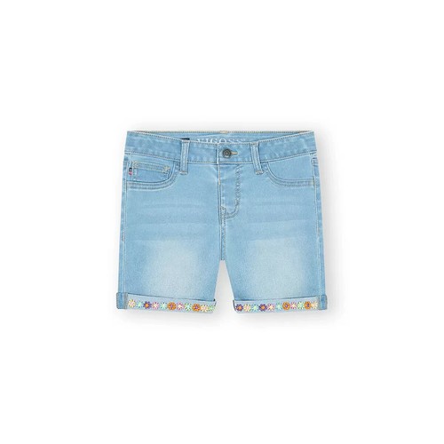 Girls' Sz L 12/14 VIGOSS Blue The Malibu Stretch Denim Mid-Short W/Flower Trim - Picture 1 of 6