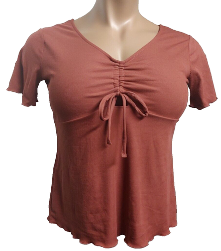 Rue 21 Women Knit Pullover Ribbed Sweetheart Peephole Blouse Rust size 1X #V6 - Picture 1 of 3
