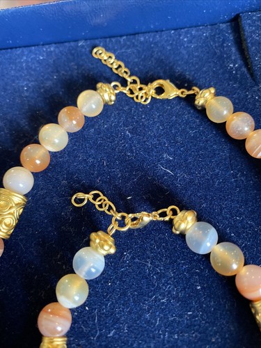TESORO PRECOLOMBINO 24K GOLD PLATED BRACELET & NECKLACE SET NATURAL STONE BEADS - Picture 10 of 22