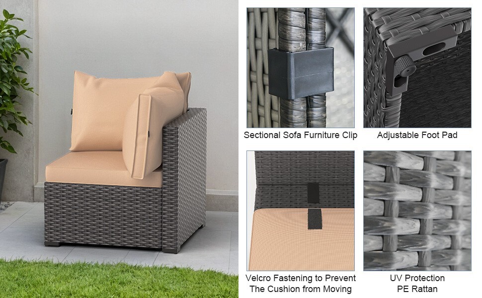 Patio Furniture Sets 7-Pcs Outdoor Sectional Sofa Rattan Sofa W/ Table for Lawn
