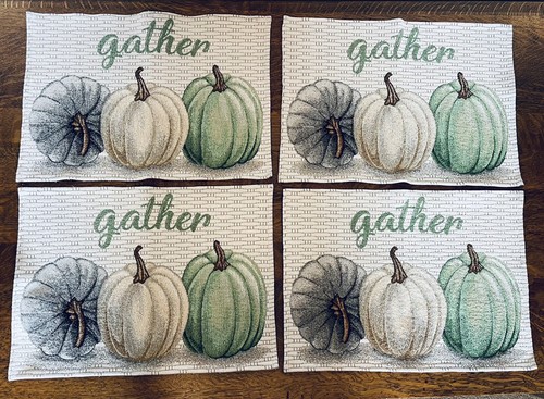 Thanksgiving Spitze Tischmatten Herbst Kürbisse sammeln grün beige grau 17 Zoll x 12 - Bild 2 von 6