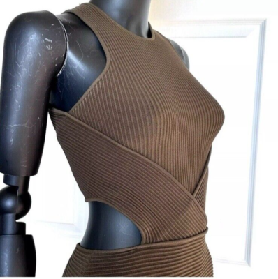 NWT Ronny Kobo Megan MIdi Dress Rib Knit Bodycon XS Cutout Safari Green |  eBay