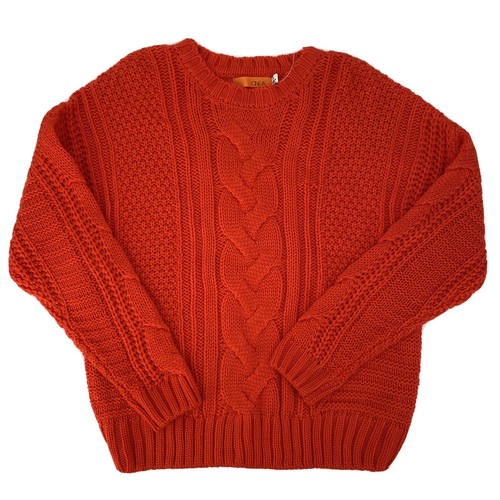 ONE A Riot Orange Cable Mix Knit Crewneck Long Sleeves Sweater Womens Small NWOT - Picture 2 of 10