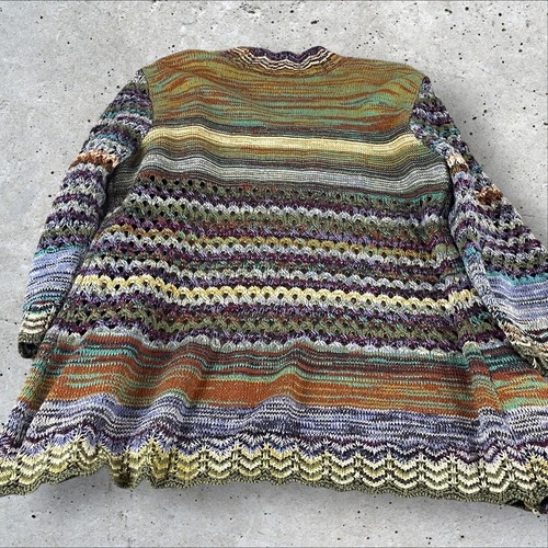 Ali Miles Cardigan Sweater Large Crochet Open Front Rainbow Boho Whimsical T707 - Picture 5 of 11