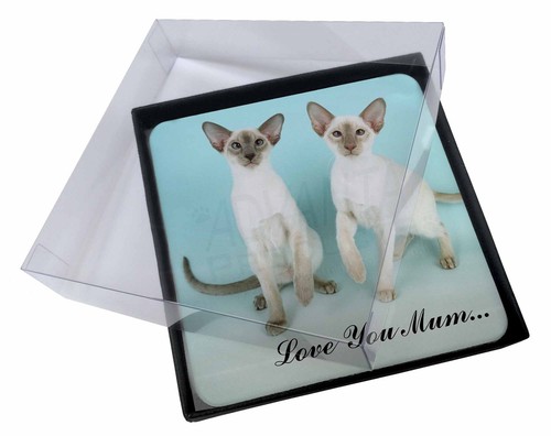 4x Siamese Cats 'Love You Mum' Picture Table Coasters Set in Gift Box, AC22lymC 4x Siamese Cats 'Love You Mum' Picture Table Coasters Set in Gift Box, AC22lymC