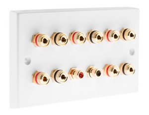 2 RCA/'s NON SOLDER 9.2 Slimline Audio AV Speaker Plate Gold 18 Binding Posts