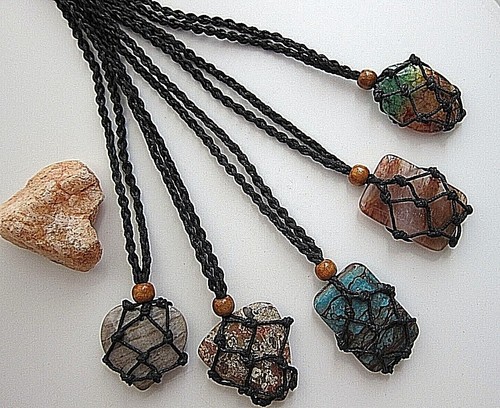 Crazy Lace Agate Onyx Agate Quartz or Other Natural Gem Wrapped Pendants -Unisex - Picture 7 of 43