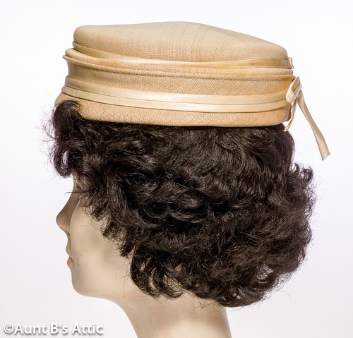 Vintage Años 50 Damas Beige Verano Paja Estilo Hongo Vestido Sombrero 22 - Imagen 2 de 4