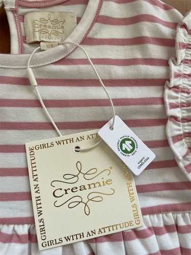 Creamie Neu mit Etikett rosa/elfenbein gestreift GOTS Bio-Baumwolle Strick kurz Sl Kleid-8 Jahre - Bild 2 von 5