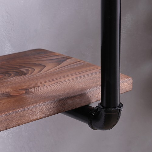 Industrial Retro Iron Steel Pipe Floating Book Shelf Wood Storage Bottle Shelves - Picture 5 of 29