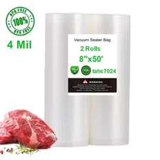 2/4 Pack 8" X 50' Vacuum Sealer Bags Roll 4 Mil Embossed Food Storage Bag Saver