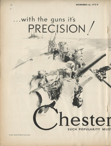 1929 CHESTERFIELD CIGARETTES 2-page advertisement, battleship guns - Foto 2 di 3