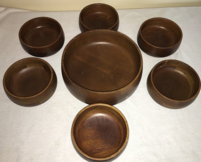 vintage hellerware dark stained teak wood salad bowl set wooden bowls 7 piece - Wooden Salad Bowl Set vintage hellerware dark stained teak wood salad bowl set wooden bowls 7 piece - Wooden Salad Bowl Set