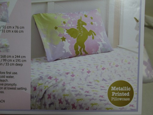 Free To B Twin Sheet Set UNICORN and STARS ~ Gold Metallic, Pink, Purple, White - Picture 6 of 8