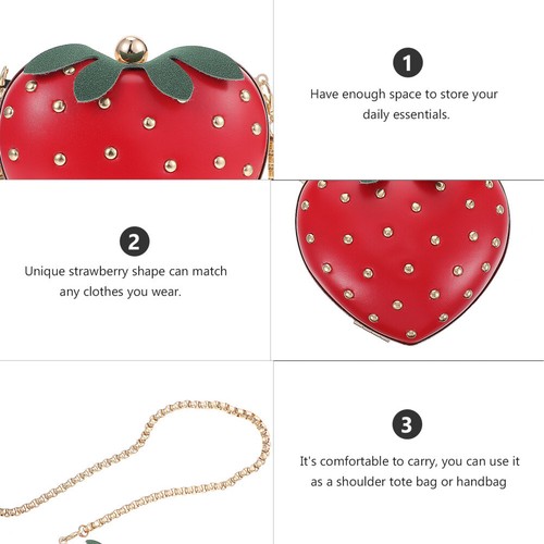 Red Strawberry Shape Bag Crossbody Women's Kids Purse Summer - Picture 3 of 9