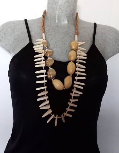 ATOLL PALME COLLIER SAUTOIR MULTI-RANGS EN BOIS, MÉTAL ARGENTÉ - Foto 1 di 10