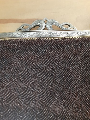 Vintage Art deco luxury evening purse Clutch brown gold silver beaded snap lock - Picture 5 of 12